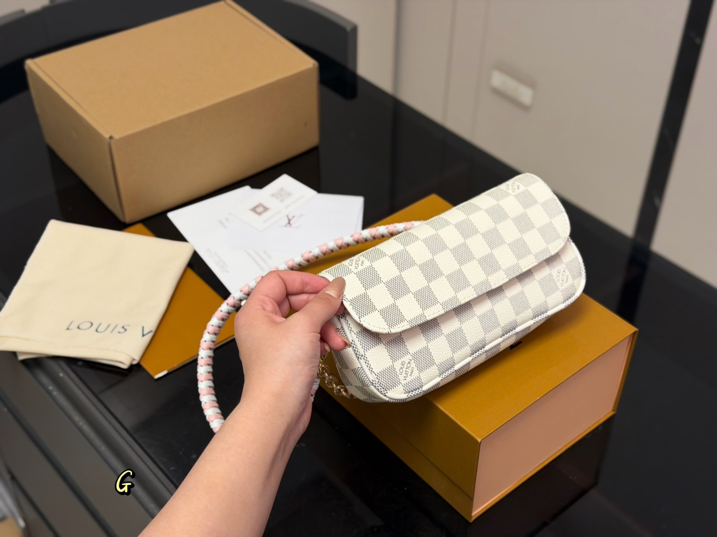 LV Monogram Handbag Crossbody Top Handle Shoulder Bag Chain Decor